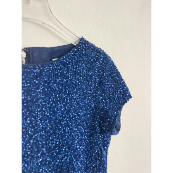 Alice + Olivia Vintage Top 2 Blue Sequin Gillter Sparkle Crop Top Baby Tee Y2K - Picture 2 of 9